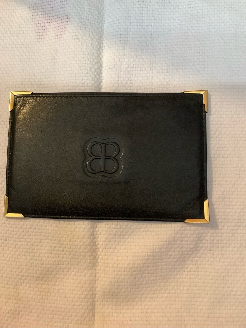 Vintage Balenciaga Paris Black Leather Notepad Holder BB Logo Gold Corners